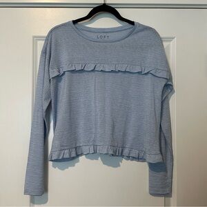 Loft Stripe Cropped Ruffle Long-Sleeve Tee